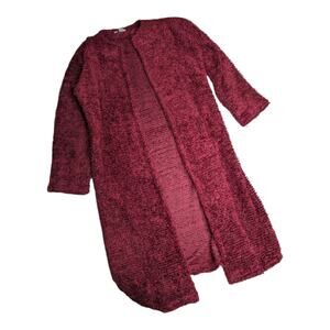 Vtg 1990s Chico's Design Burgundy Eyelash Knit Open Front Duster Cardigan 0 S